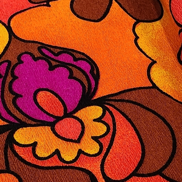 Vintage 1960s 1970s Neon Barkcloth? Halter Maxi Dress Summer Floral 10 M - Picture 16 of 16